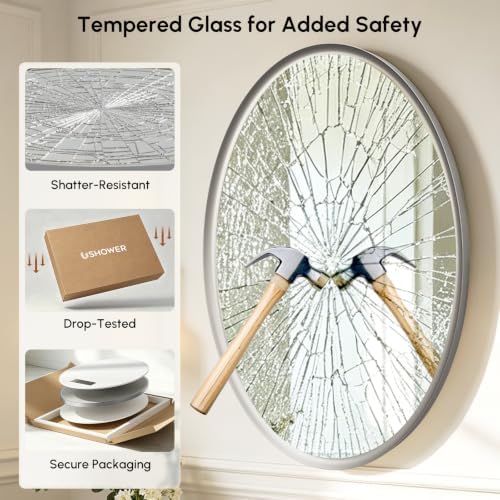 USHOWER Brushed Nickel Oval Bathroom Mirror 24x36 Inch