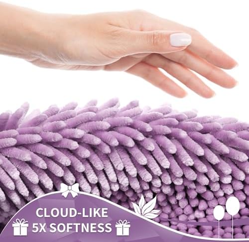 Yimobra Chenille Bathroom Rugs Non Slip, Extra Thick Soft Absorbent Bath Rug, Machine Washable Quick Dry Bath Mat for Bathroom Floor, Tub and Shower, Home Decor Accessories, 24x17, Lilac