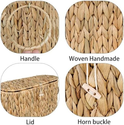efluky Toilet Paper Storage Basket, Water Hyacinth Slim Toilet Paper Holder with Lid- Holds Up to 9 Mega Rolls, Home Bathroom Decor Organizer