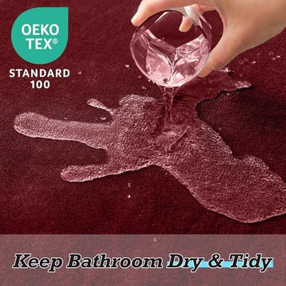 HUXMEYSON Bathroom Rugs Sets 3 Piece, Non-Slip & Quick Dry Bath Mat Set, Ultra Soft Velvet Bath Rugs for Bathroom, Toilet and Shower Floor, Red