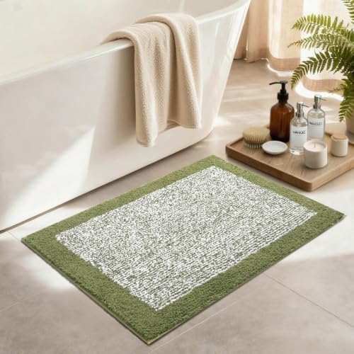 36x24 Bathroom Rugs Non Slip Washable, Soft Absorbent Bath Mat Olive Green