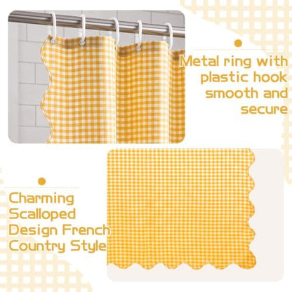 HunnmingRe Scalloped Gingham Shower Curtain Yellow