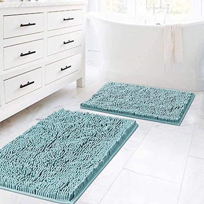 H.VERSAILTEX Bath Rugs for Bathroom Slip-Resistant Shag Chenille Bath Rugs Mat Extra Soft and Absorbent Bath Rug for Shower Room Machine-Washable Fast Dry (Aqua Haze, 20" x 32"/17" x 24")