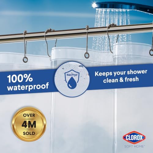 Clorox Shower Curtain Liner, Premium Medium-Weight Durable Waterproof 6g PEVA for Bathroom with Weighted Magnets, Extra Long 72" x 78", Clear 1 Pack