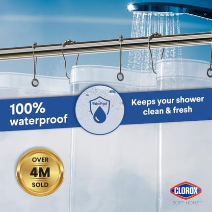 Clorox Shower Curtain Liner, Premium Medium-Weight Durable Waterproof 6g PEVA for Bathroom with Weighted Magnets, Extra Long 72" x 78", Clear 1 Pack