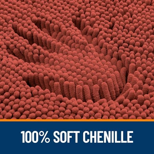 OLANLY Chenille Bath Rugs Sets 2 Piece, 24"x16"+24"x20", Rustic Terracotta