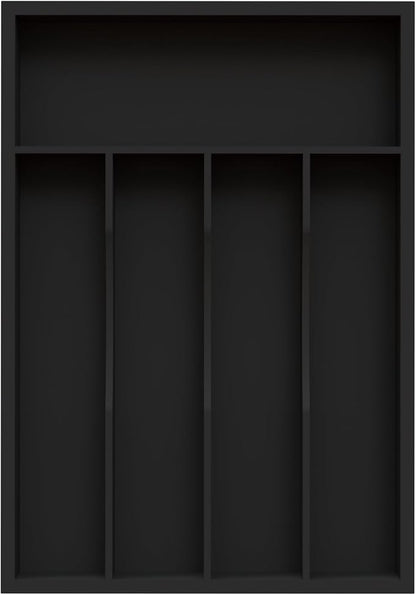 Bamboo Silverware Organizer, Kitchen Drawer Organizer, Utensil Holder, Cutlery Tray & Spoon Flatware Storage with Grooved Drawer Dividers (Black, 9.5''W x 13.5''D)