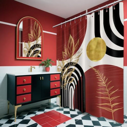 Black and Red Shower Curtain, 72x72 in, Mid Century Modern Burgundy