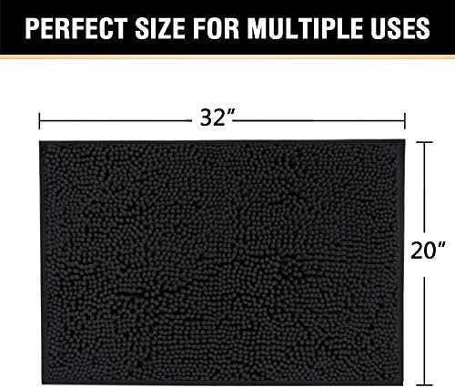 H.VERSAILTEX 20x32 Bath Mat Non-Slip Bathroom Rug Shag Shower Mat Machine-Washable Bath Mats with Water Absorbent Soft Microfibers Chenille Plush Rugs - Black