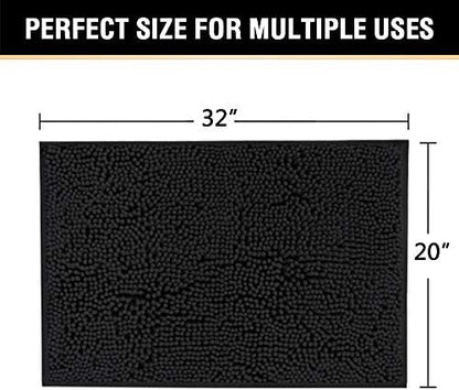 H.VERSAILTEX 20x32 Bath Mat Non-Slip Bathroom Rug Shag Shower Mat Machine-Washable Bath Mats with Water Absorbent Soft Microfibers Chenille Plush Rugs - Black