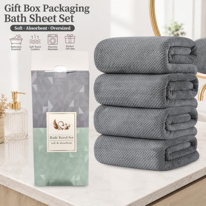 Extra Large Bath Towel Set of 4 (35"x70"),Oversized Bath Sheet Super Soft Highly Absorbent Jumbo Bathroom Towel Set Microfibers Quick Dry Shower Towel for Hotel,Bathroom,Guest,Spa,Gym (Dark Gray)
