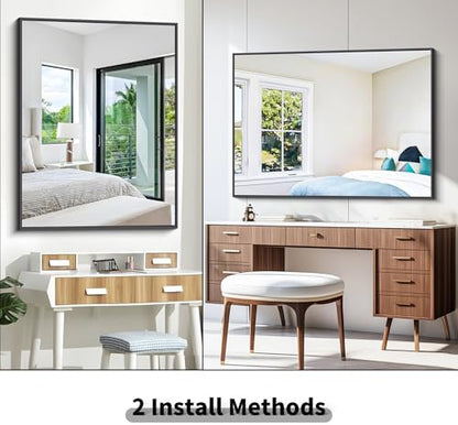 BONEWEI Bathroom Mirror,36x48 inch Large Wall Mirror for Bathroom Wall Mounted Black Rectangle Corner Mirrors,Black Bathroom Mirror for Living Room,Farmhouse,Bedroom Entryway,Horizontal/Vertical