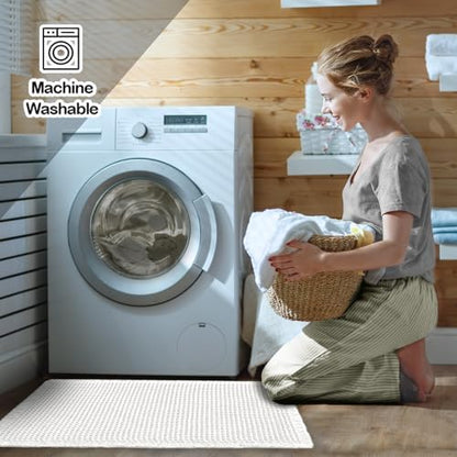 ZALL Waffle Bath Mat White Super Absorbent Non Slip Bathroom Rug 17x24inch,Machine Washable Ultra Soft Floor Mats