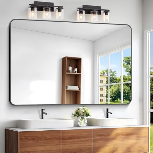 BONEWEI Black Bathroom Mirror,60x40 inch Wall Mirror for Bathroom Wall Mounted,Rectangle Mirror for Bathroom Over Sink,Modern Frame Round Corner for Living Room,Bedroom Entryway,Horizontal/Vertical