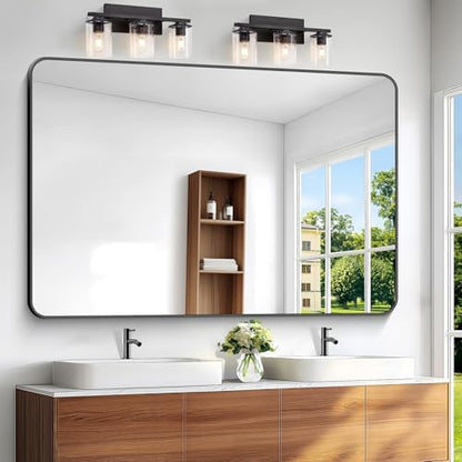 BONEWEI Black Bathroom Mirror,60x40 inch Wall Mirror for Bathroom Wall Mounted,Rectangle Mirror for Bathroom Over Sink,Modern Frame Round Corner for Living Room,Bedroom Entryway,Horizontal/Vertical