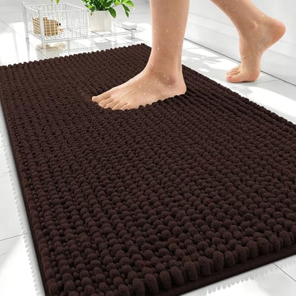 OLANLY Thick Chenille Bathroom Rugs 30x20, Soft Absorbent Bath Mat, Brown