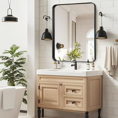 Black Bathroom Vanity Mirror Over Sink 36x30, Large Wall Rectangle Mirror