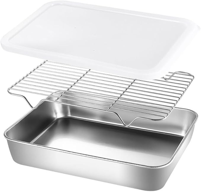 Sheet with Cooling Rack Set, Stainless Baking Sheet Tray Cooling Rack Cover, Kitchen Nonstick Baking Pans Set for Kitchen Storage(26x20x5cm)