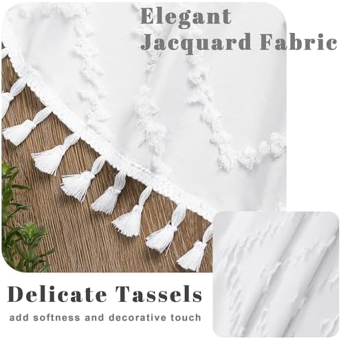 OWENIE Small Boho Stall Shower Curtain, White Fabric Cloth Stall Shower Curtain 36 x 72 Half Size with Tassel Tufted Chevron Striped Textured Modern Farmhouse for Bathroom, Machine Washable