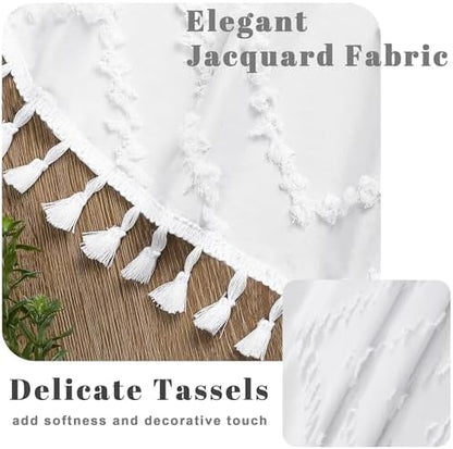 OWENIE Small Boho Stall Shower Curtain, White Fabric Cloth Stall Shower Curtain 36 x 72 Half Size with Tassel Tufted Chevron Striped Textured Modern Farmhouse for Bathroom, Machine Washable