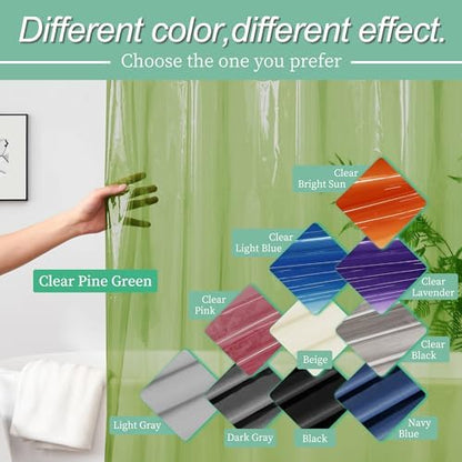 Mrs Awesome Clear Green Shower Curtain Liner with 3 Magnets, 72x72