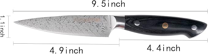 Ketuo Professional Chef Knife Damascus Carbon Steel with Laser Pattern Blade and Black Pakka Wood (5 Inch Utility Knife)