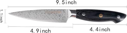 Ketuo Professional Chef Knife Damascus Carbon Steel with Laser Pattern Blade and Black Pakka Wood (5 Inch Utility Knife)