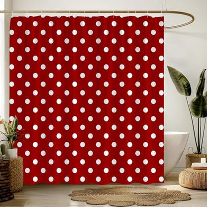 Polka Dot Shower Curtain Red White Retro Spot Vintage Fabric Decorative Bathroom Curtains with Hooks,67" Wx70 H