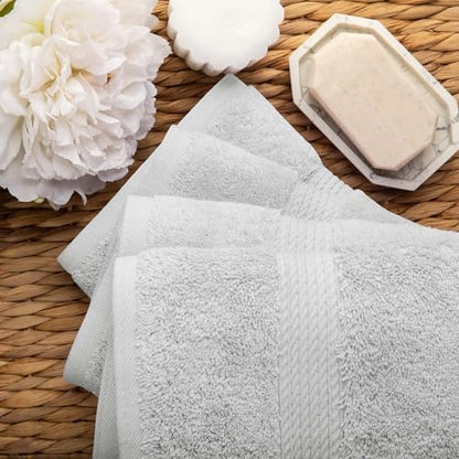 SUPERIOR Egyptian Cotton Plush & Absorbent, Hand Towel Set of 4, Silver