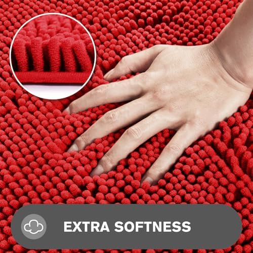 Bathroom Runner Rug 47 x 17 Inch – Long Bath Mat | Absorbent and Washable Thick Chenille Bath Rug Non-Slip Runner Rug for Bathroom, Shower, Sink(Red)