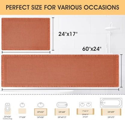 Upgrade Waffle Bath Mat Set 2 Piece, Boho Bathroom Rugs Absorbent Non Slip, Ultra Soft Bathroom Mat, Machine Washable Knit Bath Rugs with Border for Bathroom, Bedroom, Kitchen, Shower, Burnt Orange