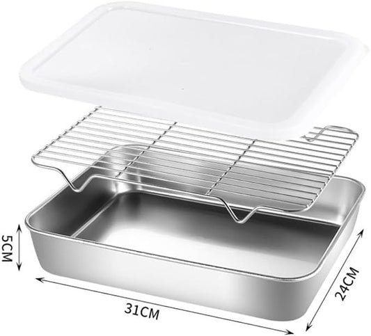 Sheet With Wire Rack And Cover Set, Stainless Baking Tray, Rust & Warp Resistant & Easy Clean Baking Pan For Oven Cooking, Cookie Sheet(31x24x5cm)