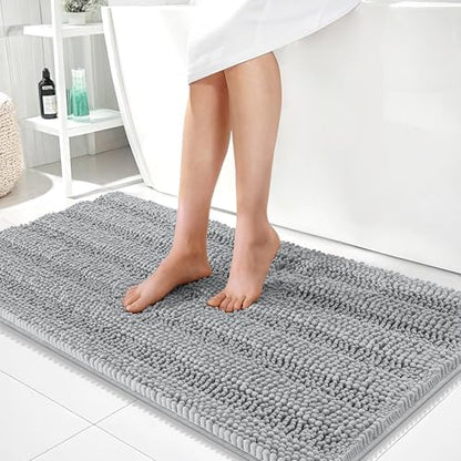OLANLY Thick Bathroom Runner Rugs 44x24, Chenille Bath Rugs, Light Grey