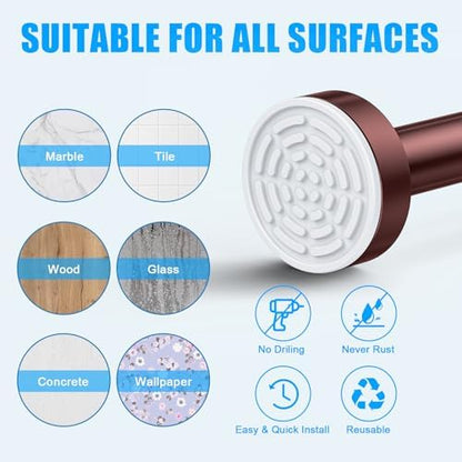 TEECK Shower Curtain Rod, 32-92 inch Adjustable Spring Tension Curtain Rod, Never Rust Anti-Slip Shower Curtain Rod for Bathroom, No Drilling, Never Collapse, Easy to Use, Brown