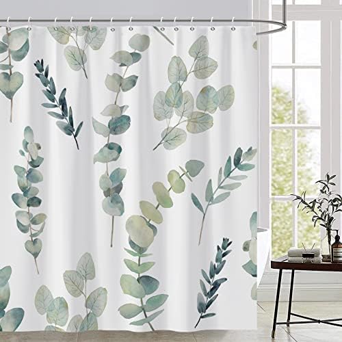 AWERT Shower Curtain Green Plants for Bathroom Waterproof Quick-Drying Eucalyptus Leaves Shower Curtain Set with Hooks 72x78 Inch
