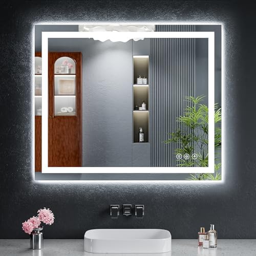 36"x30" LED Bathroom Mirror with Lights, Backlit+Frontlit, Anti-Fog