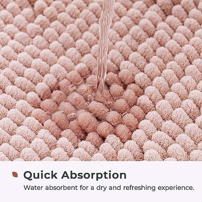FRESHMINT Large Chenille Bathroom Rugs Mat 36”x24”, Non-Slip Bath Mat for Bathroom Floor & Bathtub, Washable Shower Shag Bath Rugs, Soft Fluffy Thick Water Absorbent Microfiber Shower Mat, Dusty Pink