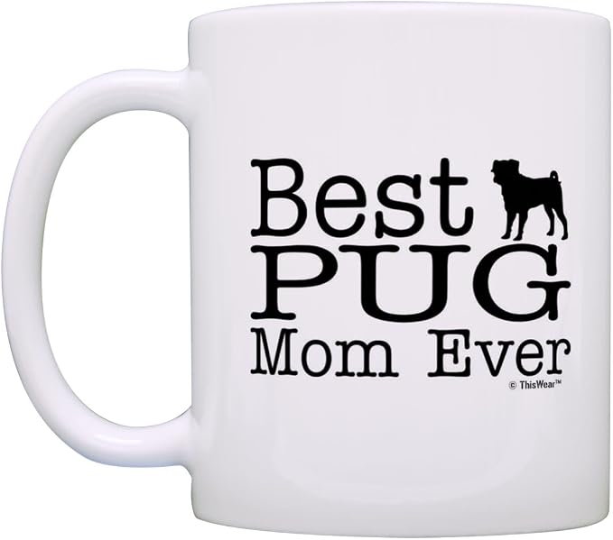 Dog Lover Gift Best Pug Mom Dad Ever Puppy Supplies Bundle 2 Pack 11oz Ceramic Coffee Mug Set
