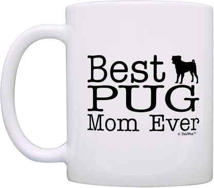 Dog Lover Gift Best Pug Mom Dad Ever Puppy Supplies Bundle 2 Pack 11oz Ceramic Coffee Mug Set