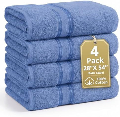 LANE LINEN Bath Towel Set Quick Dry 100% Cotton 4 Piece Soft - Allure