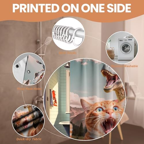 Extra Long Shower Curtain Funny Cat Clawfoot Tub, 108 x 72 in