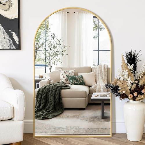 Arched Bathroom Mirror for Wall, 50" x 30" Metal Frame Vanity Mirror, Gold
