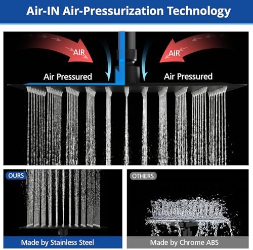 Shower Head, 8'' High Pressure Rainfall/Handheld Shower Combo, Matte Black