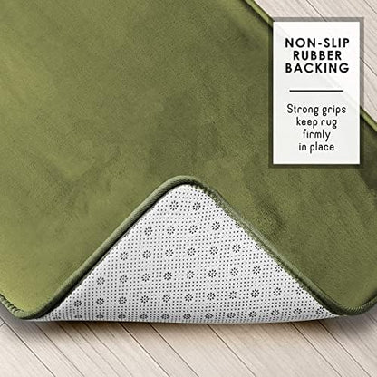 Clara Clark 2 Piece Bathroom Rugs Bath Mat Set, Velvet Memory Foam Bath Mats for Bathroom - Non-Slip, PVC Backing Bath Rugs, Washable - Dries Quickly, Green