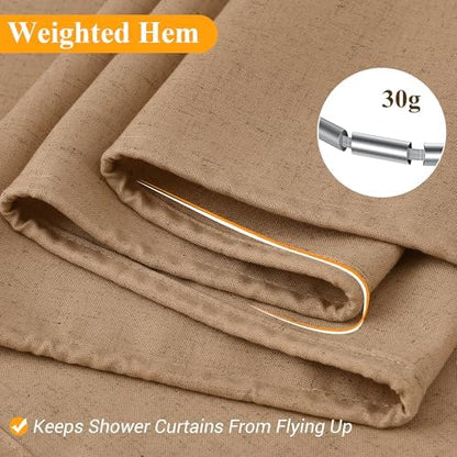 Naturoom Linen Shower Curtain 96 Inch Long for Bathroom Camel 1 Panel