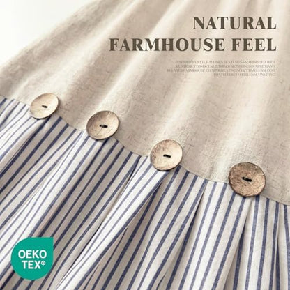 Farmhouse Shower Curtain Linen Button Blue Stripe 72" W x 72" L