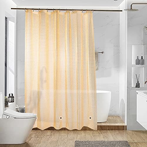 NTBAY EVA Shower Curtain Liner, 72 x 72, 6 Gauge, Semi Clear Yellow Check