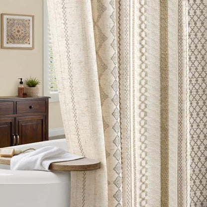 Natural Linen Boho Shower Curtain,72" W x 72" L