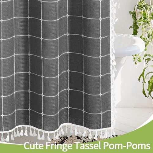 Gibelle Charcoal Grey Boho Farmhouse Shower Curtain for Bathroom 72x72