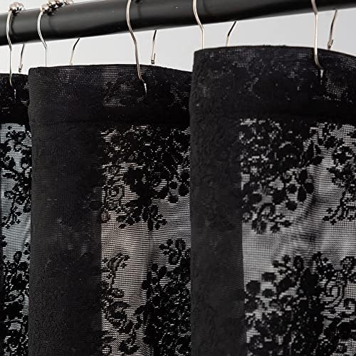 YJ YANJUN Black Lace Shower Curtain for Bathroom 72x72, Gothic Style with Attached Valance
